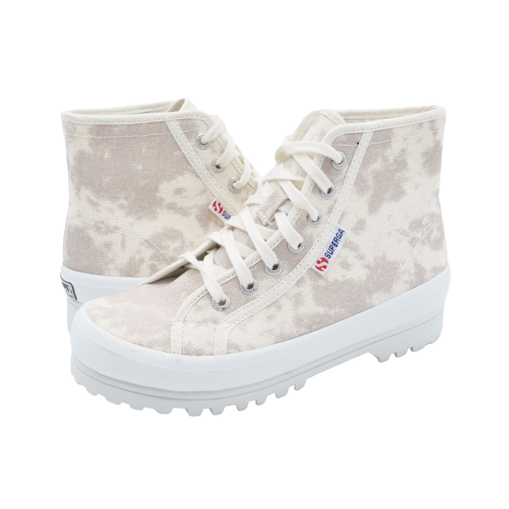Superga Alpina Print TL Womens 6 Sneaker White Grey Cotton High Top Lace Up Shoe